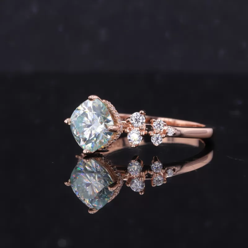 6.5×6.5mm Cushion Cut Blue Moissanite 14K Rose Gold Vintage Engagement Ring