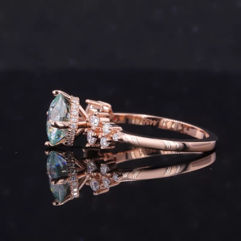 6.5×6.5mm Cushion Cut Blue Moissanite 14K Rose Gold Vintage Engagement Ring