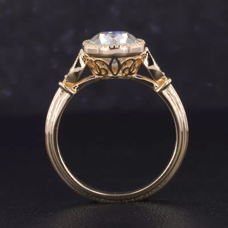 8mm Round Shape Old European Cut Moissanite 10K Yellow Gold Vintage Engagement Ring