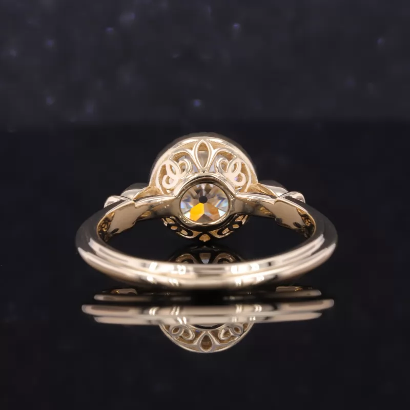 8mm Round Shape Old European Cut Moissanite 10K Yellow Gold Vintage Engagement Ring