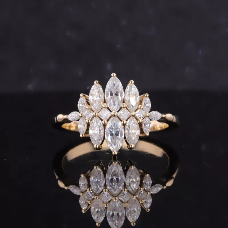3×5mm Marquise Cut Moissanite 14K Yellow Gold Vintage Engagement Ring