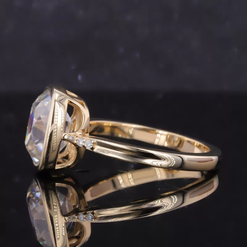 9×11mm Cushion Shape Old Mine Cut Moissanite Bezel Set 18K Yellow Gold Vintage Engagement Ring