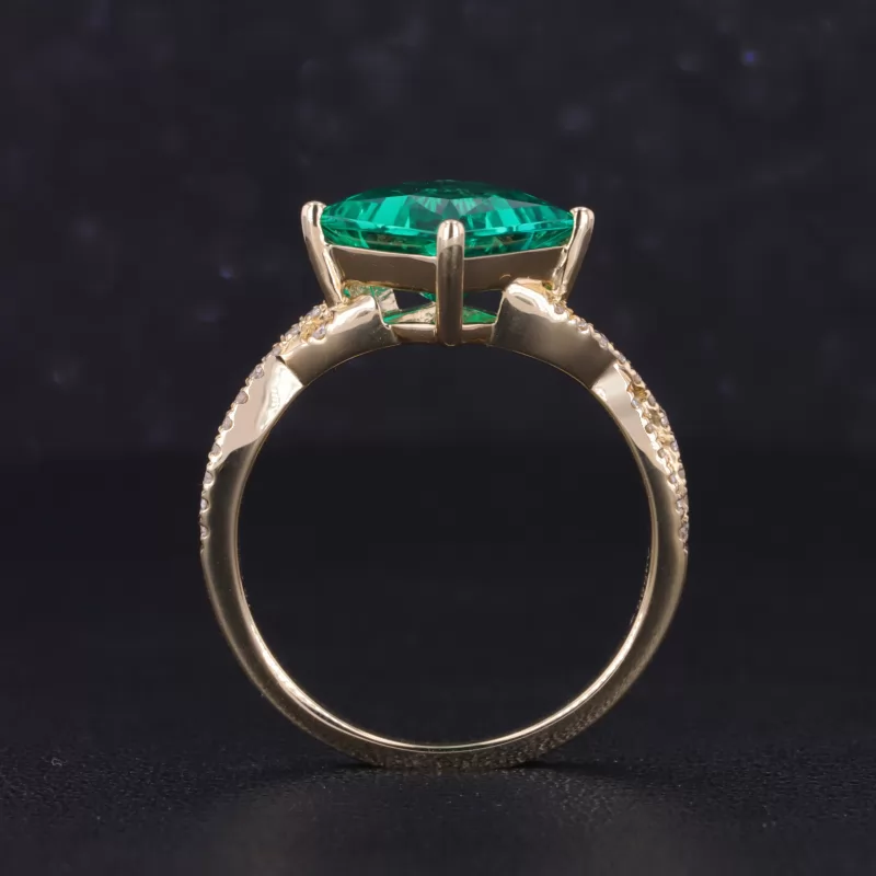 8×8mm Princess Cut Lab Grown Emerald 10K Yellow Gold Vintage Engagement Ring Set