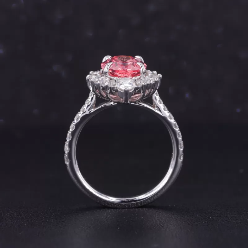 7×9mm Oval Cut Lab Grown Padparadscha Pink Sapphire 14K White Gold Vintage Engagement Ring