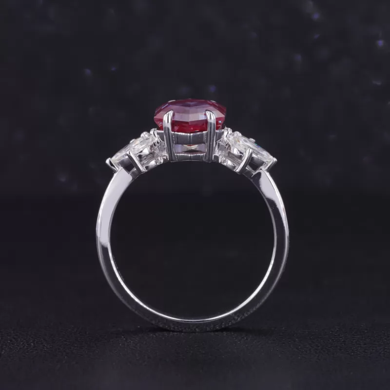 7×7mm Hexagon Cut Lab Grown Alexandrite Sapphire 14K White Gold Vintage Engagement Ring Set