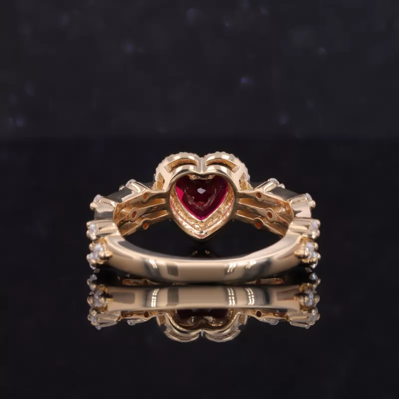 7×7mm Heart Cut Lab Grown Ruby 14K Yellow Gold Vintage Engagement Ring