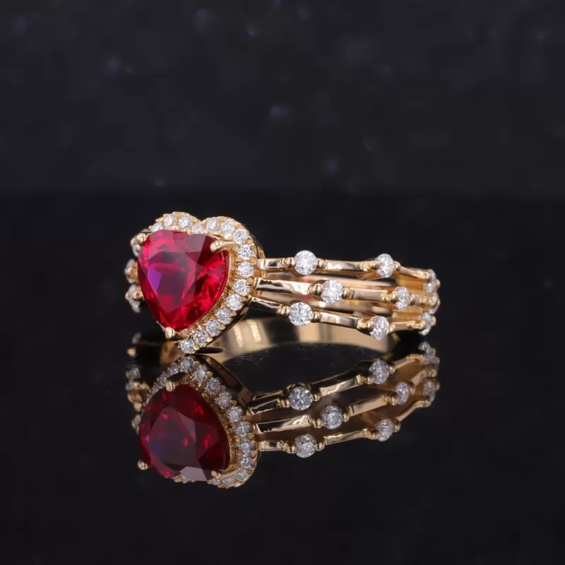 7×7mm Heart Cut Lab Grown Ruby 14K Yellow Gold Vintage Engagement Ring