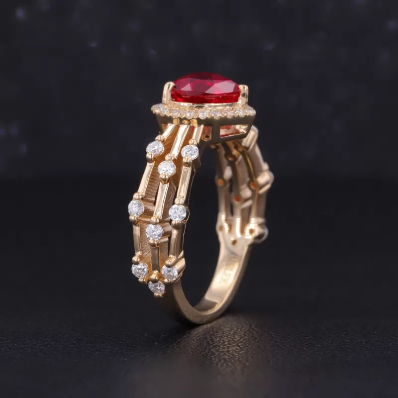 7×7mm Heart Cut Lab Grown Ruby 14K Yellow Gold Vintage Engagement Ring