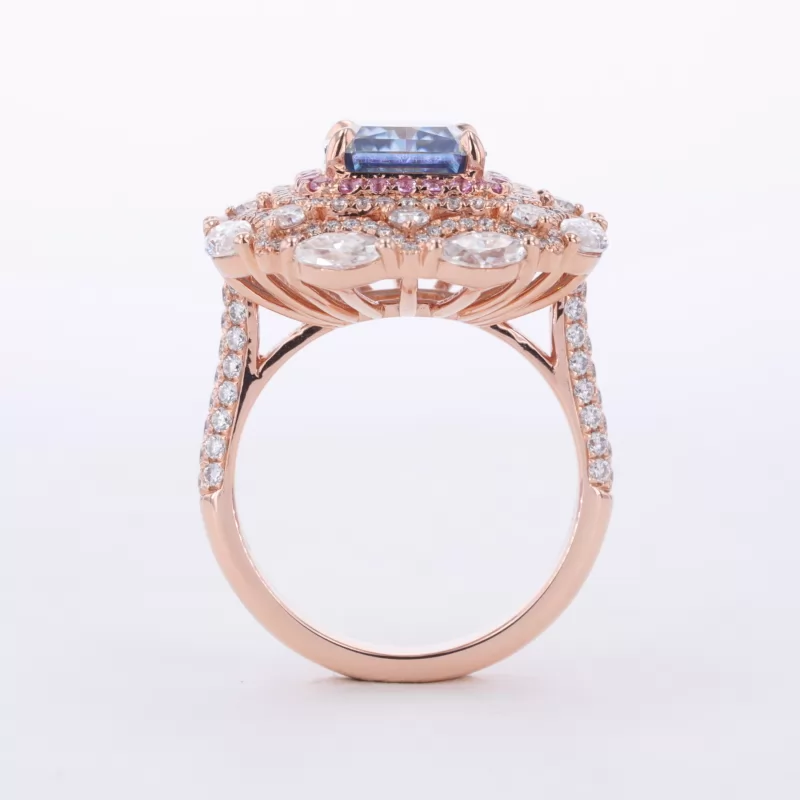 8×8mm Asscher Cut Blue Diamond Moissanite 10K Rose Gold Vintage Engagement Ring