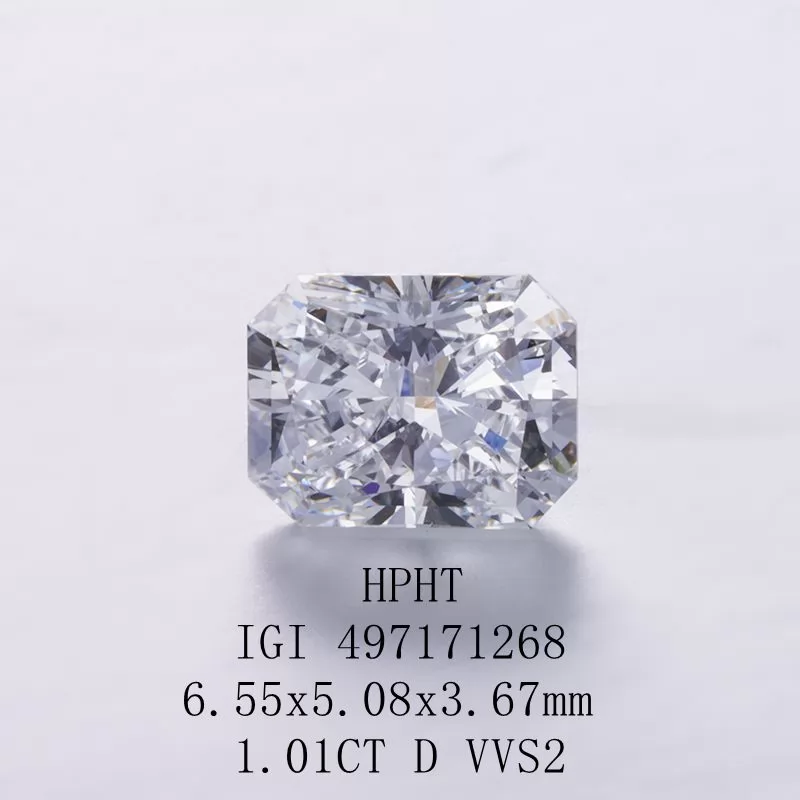 1CT D VVS2 Radiant Cut HPHT IGI Lab Grown Diamond