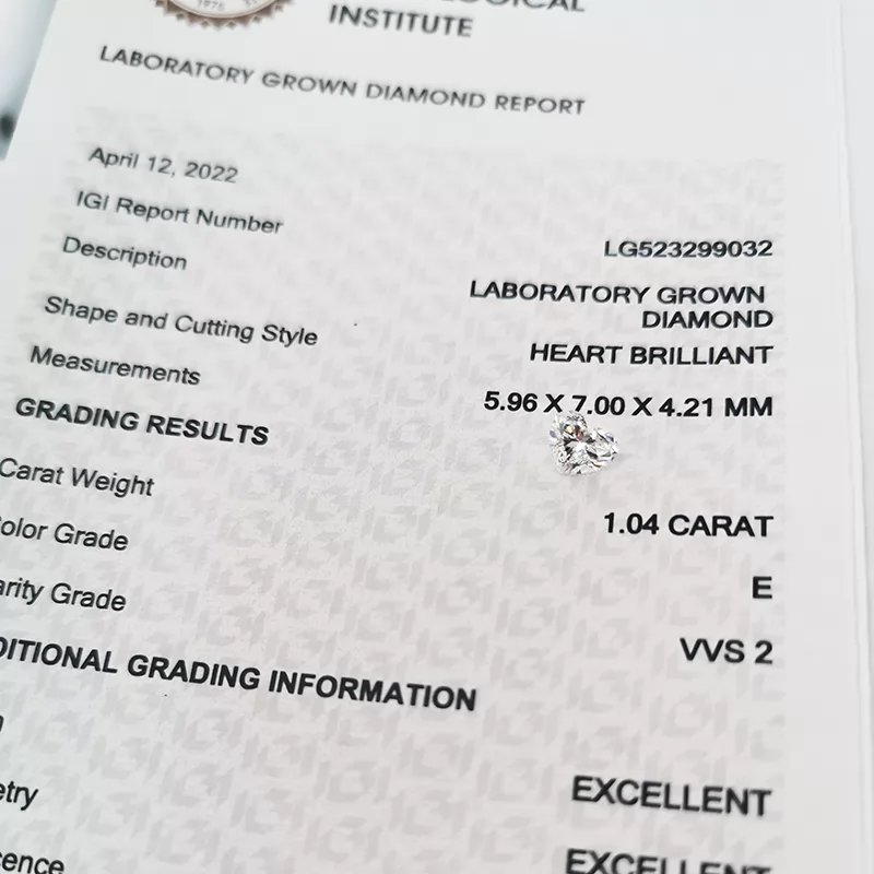 1.04ct E VVS2 Heart Cut IGI HPHT Lab Grown Diamond