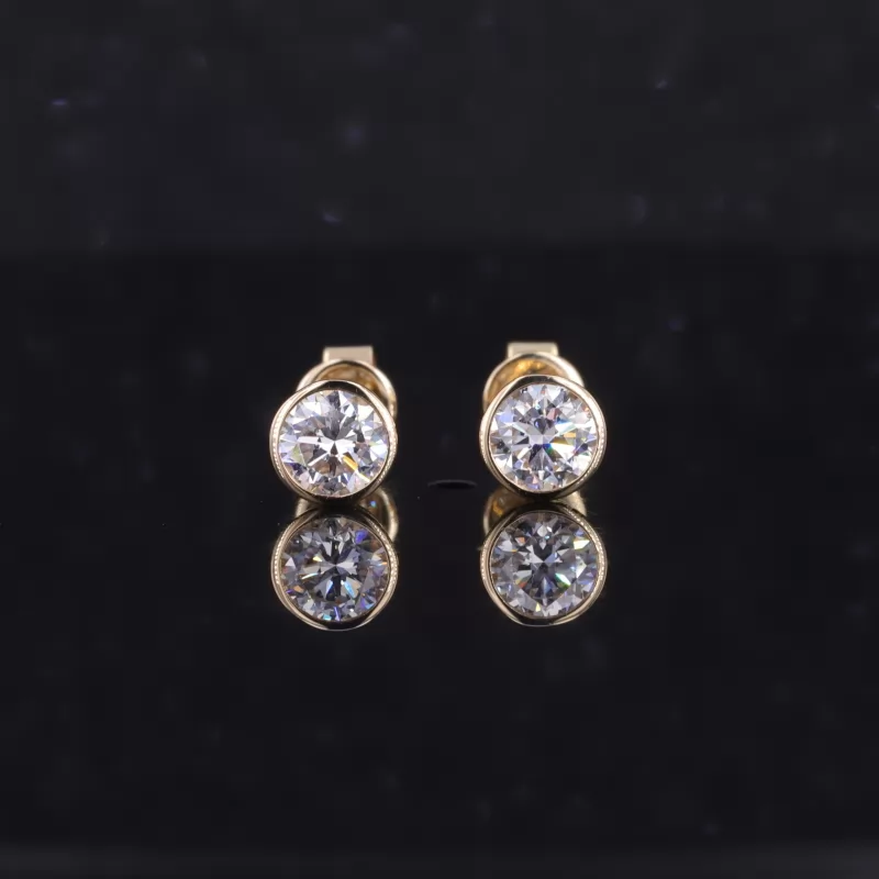 4.5mm Round Brilliant Cut Moissanite Bezel Set 14K Yellow Gold Diamond Stud Earrings