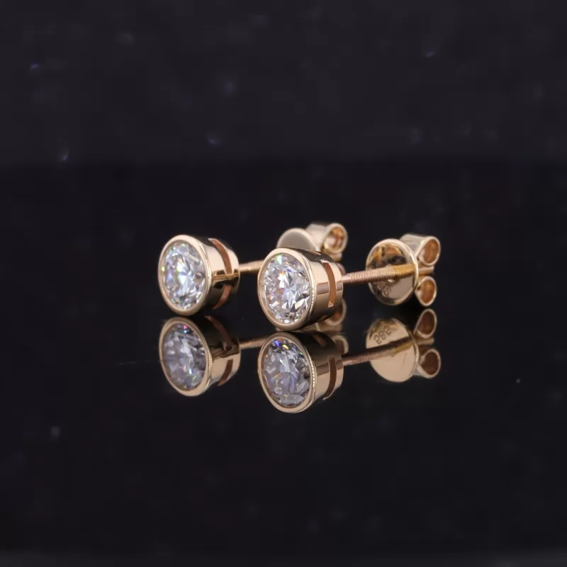 4.5mm Round Brilliant Cut Moissanite Bezel Set 14K Yellow Gold Diamond Stud Earrings