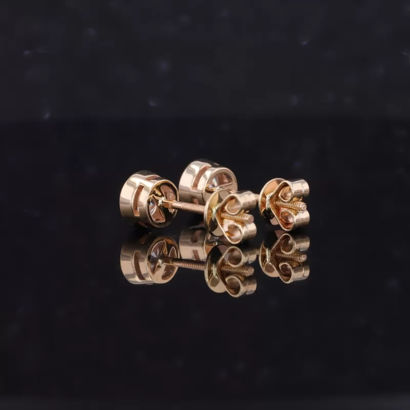 4.5mm Round Brilliant Cut Moissanite Bezel Set 14K Gold Diamond Stud Earrings