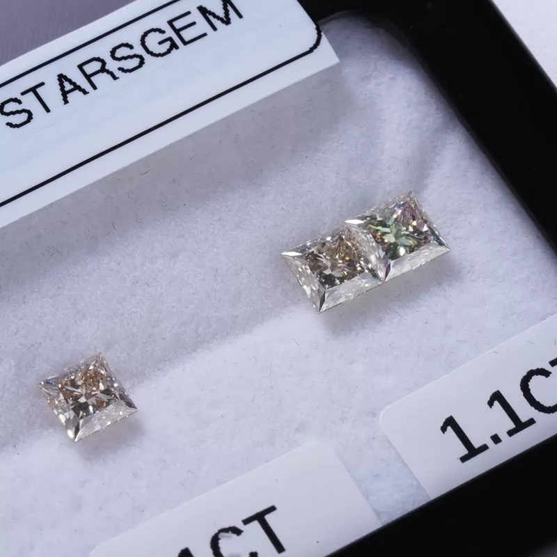 IJ Champagne Color 0.8ct 1ct 1.1ct Princess Cut CVD Lab Grown Diamond