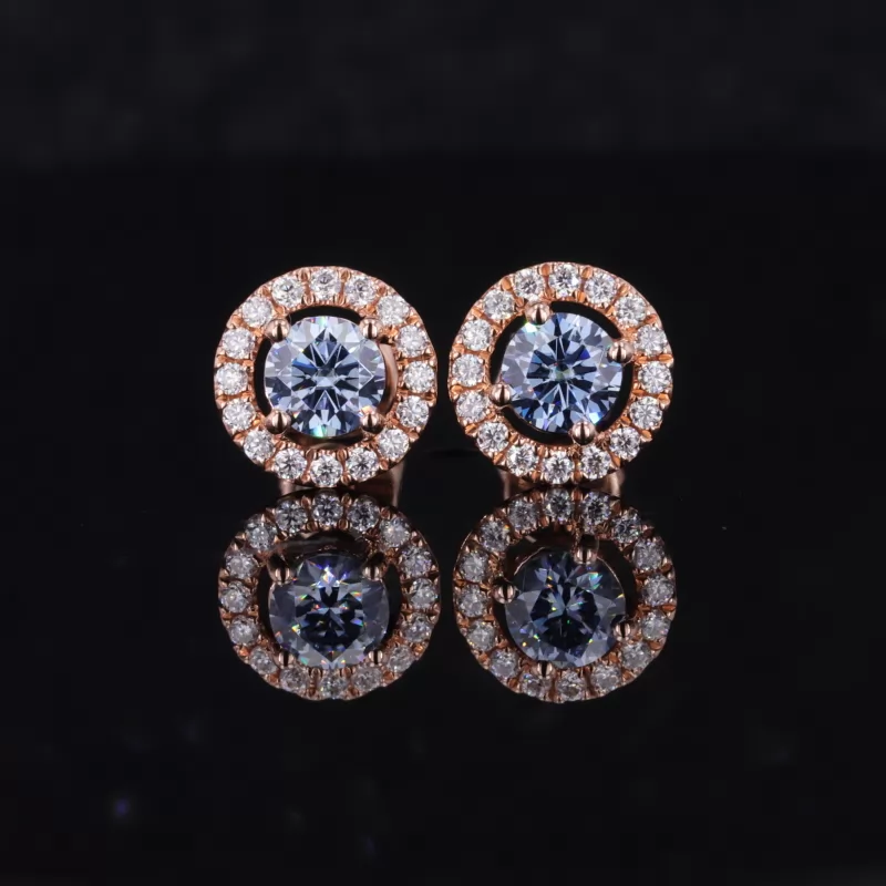 6.5mm Round Brilliant Cut Moissanite Push Back 14K Gold Diamond Stud Earrings