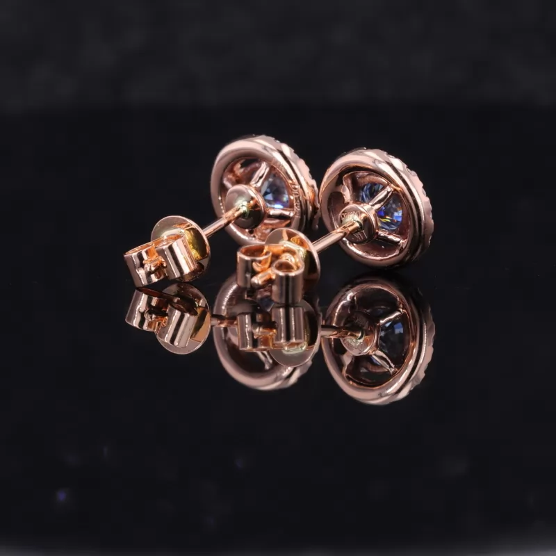 6.5mm Round Brilliant cut Moissanite Push Back 14K Gold Diamond Stud Earrings