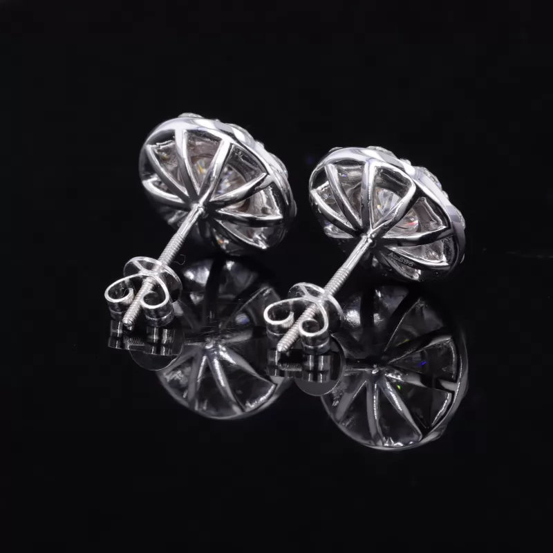 5mm Round Brilliant Cut Moissanite Halo Set 14K White Gold Diamond Stud Earrings