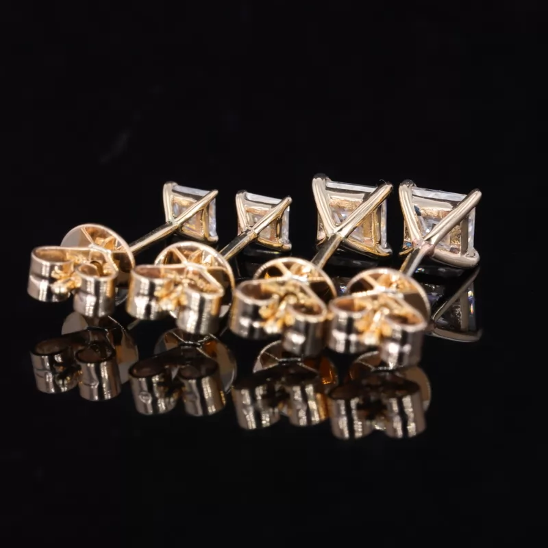 5×5mm Princess Cut Moissanite 9K Yellow Gold Diamond Stud Earrings