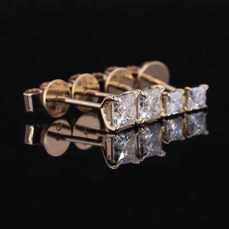 5x5mm Princess Cut Moissanite Martini Set Push Back 9K Gold Stud Earrings