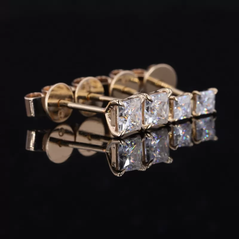 5×5mm Princess Cut Moissanite 9K Yellow Gold Diamond Stud Earrings