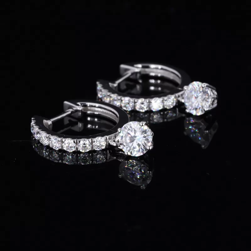 4mm Round Brilliant Cut Moissanite 10K White Gold Drop Diamond Earrings