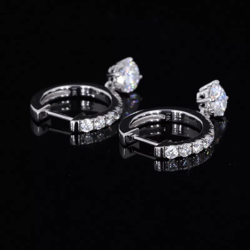 4mm Round Brilliant Cut Moissanite 10K White Gold Drop Diamond Earrings
