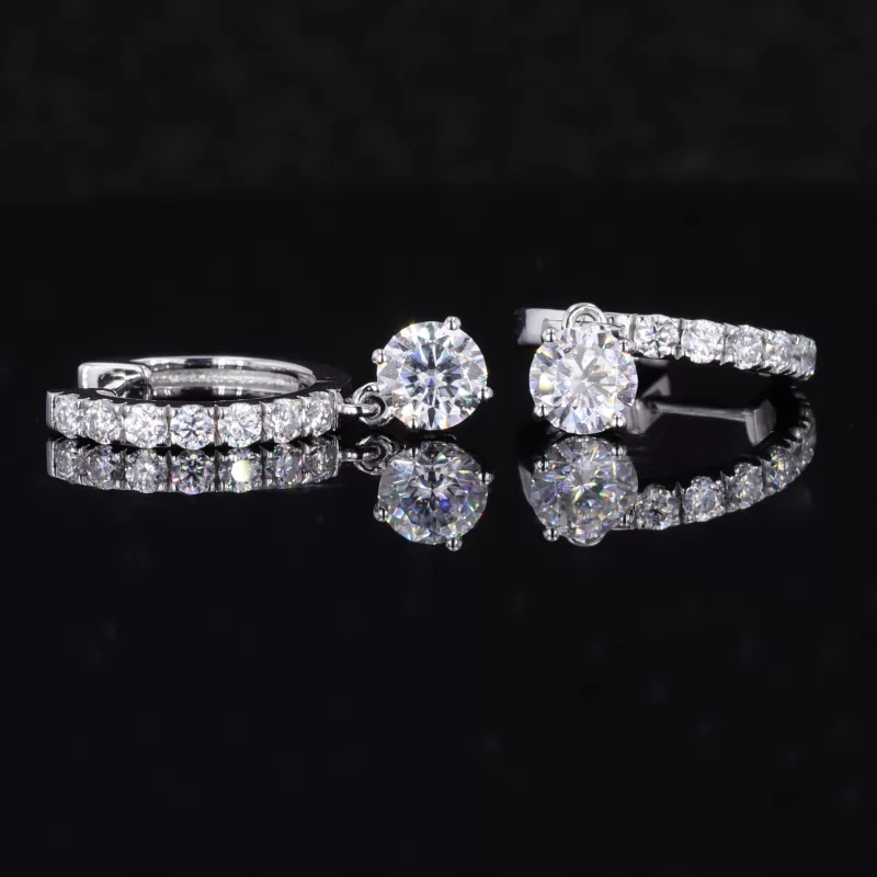 4mm Round Brilliant Cut Moissanite 10K White Gold Drop Diamond Earrings