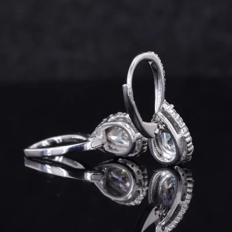 5×8mm Pear Cut Moissanite Halo Set 14K White Gold Drop Diamond Earrings