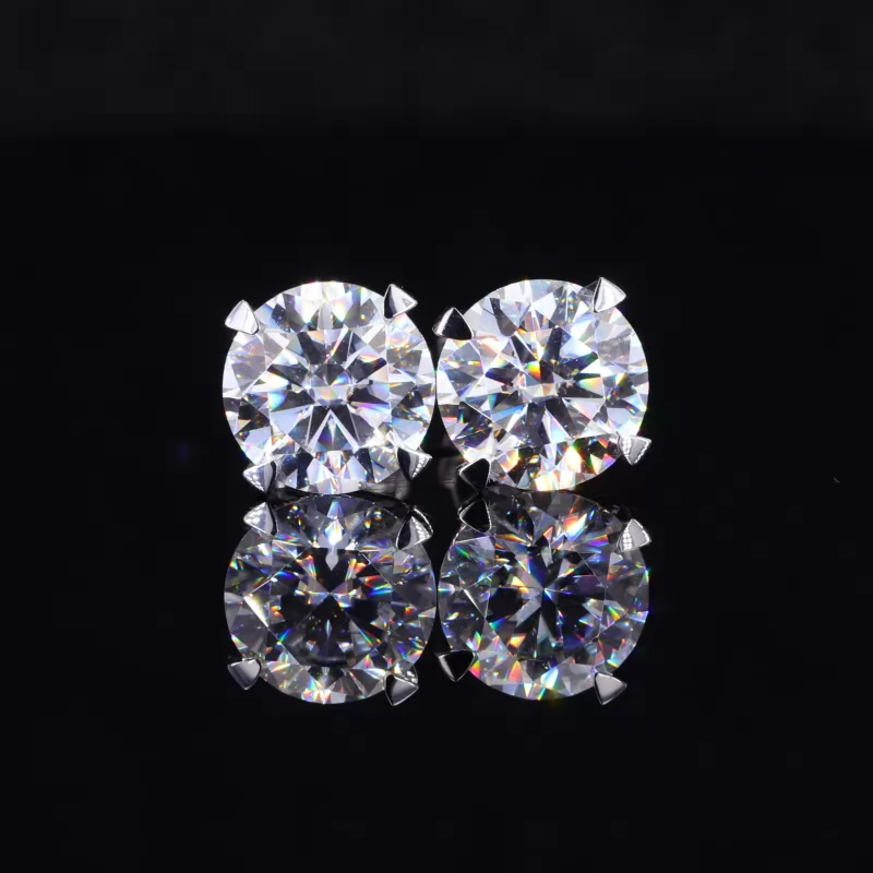 6.5mm Round Brilliant Cut Moissanite 4 Prongs 18K White Gold Diamond Stud Earrings