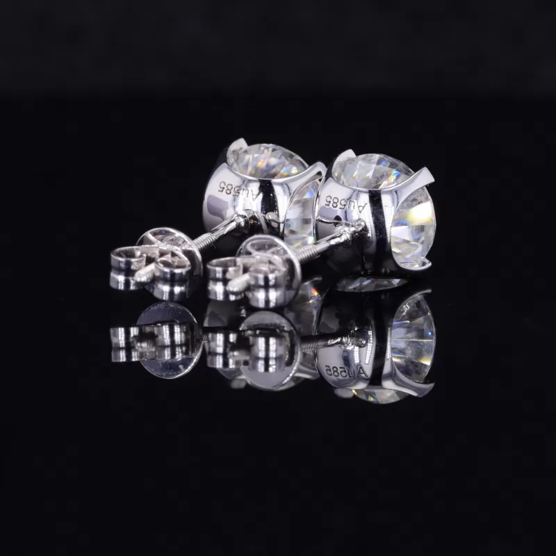 6.5mm Round Brilliant Cut Moissanite 4 Prongs 18K White Gold Diamond Stud Earrings