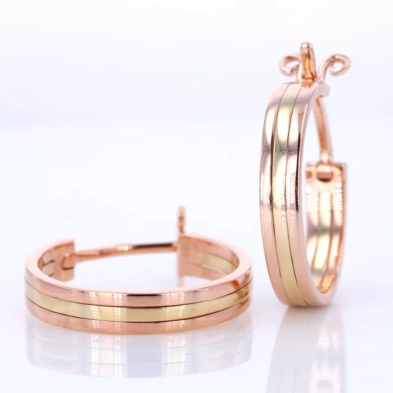 14K Rose Gold Hinged Earwire Back Huggie Hoop Earrings