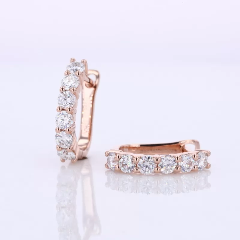 2.5mm Round Brilliant Cut Moissanite Hinged Snap Back 14K Rose Gold Hoop Diamond Earrings