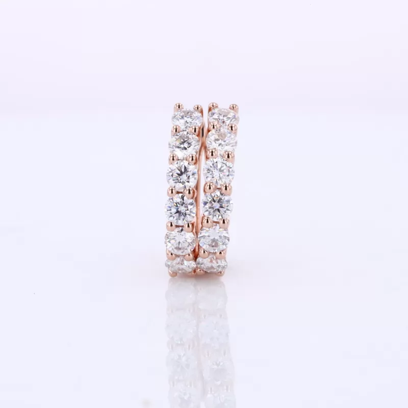 2.5mm Round Brilliant Cut Moissanite Hinged Snap Back 14K Rose Gold Hoop Diamond Earrings