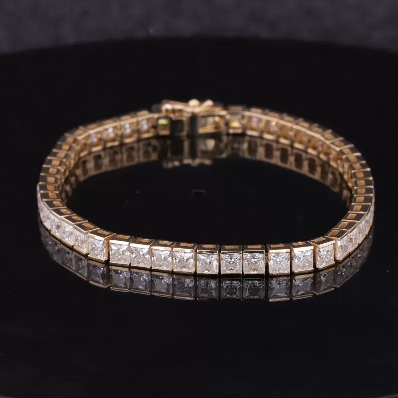 3×3mm Princess Cut Moissanite 14K Yellow Gold Tennis Bracelet