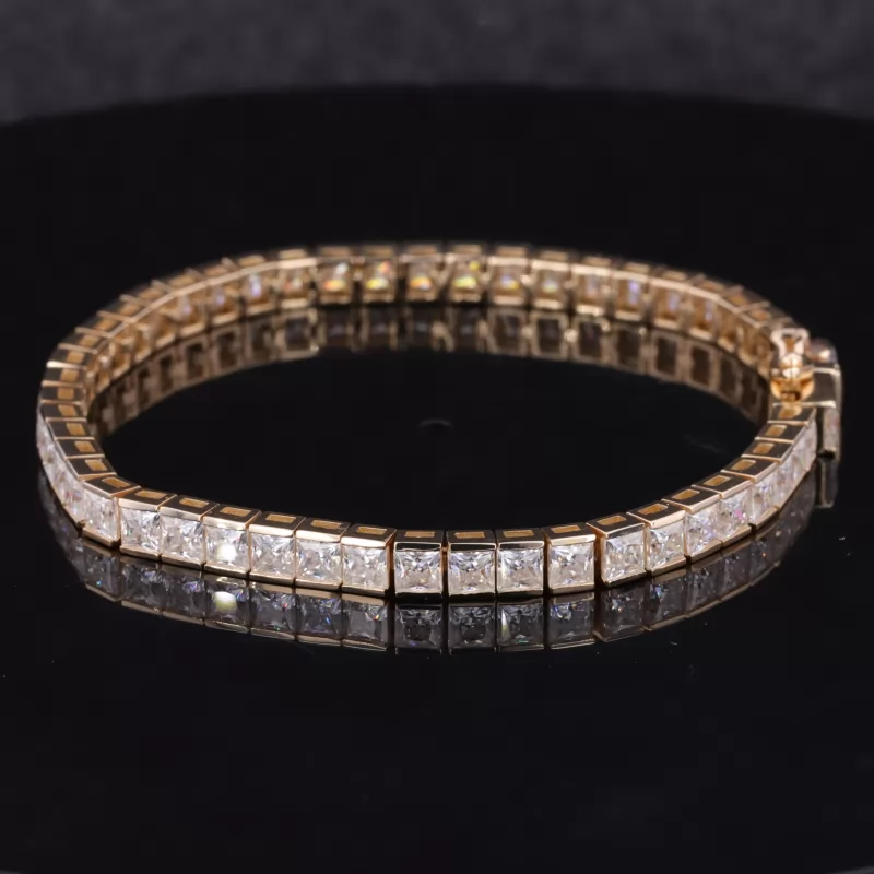 3×3mm Princess Cut Moissanite 14K Yellow Gold Tennis Bracelet