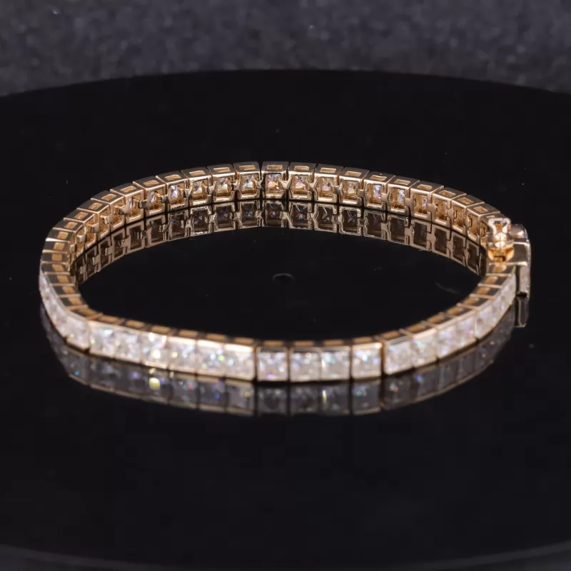 3×3mm Princess Cut Moissanite 14K Yellow Gold Tennis Bracelet