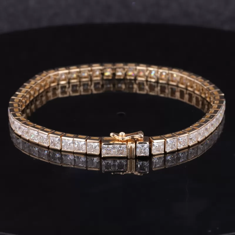 3×3mm Princess Cut Moissanite 14K Yellow Gold Tennis Bracelet