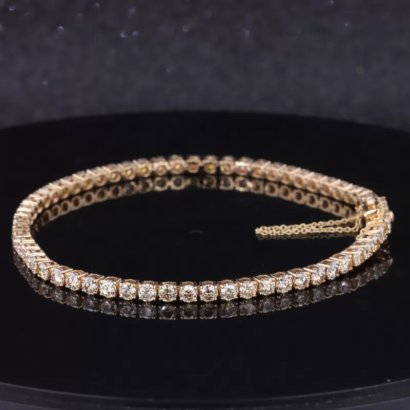 3mm Round Brilliant Cut Moissanite 14K Yellow Gold Tennis Bracelet