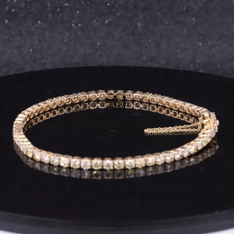 3mm Round Brilliant Cut Moissanite 14K Yellow Gold Tennis Bracelet