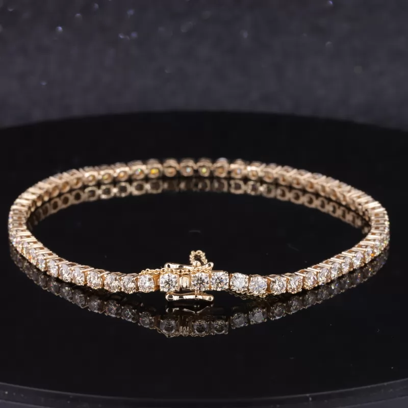 3mm Round Brilliant Cut Moissanite 14K Yellow Gold Tennis Bracelet