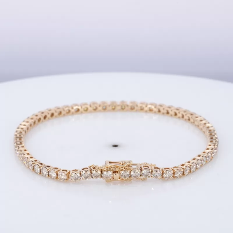 3mm Round Brilliant Cut Moissanite 14K Yellow Gold Tennis Bracelet