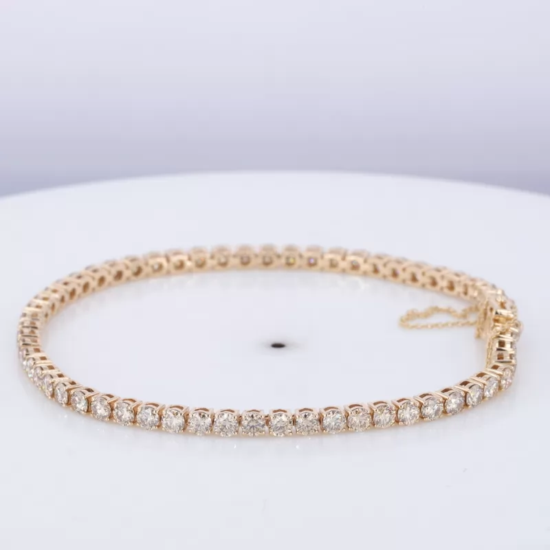 3mm Round Brilliant Cut Moissanite 14K Yellow Gold Tennis Bracelet