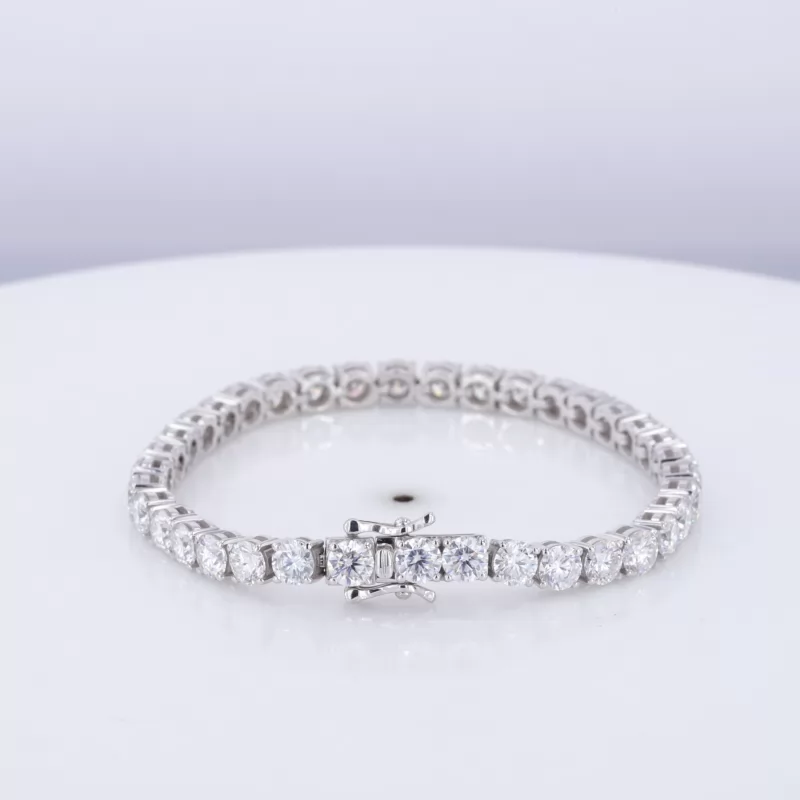 4.5mm Round Brilliant Cut Moissanite 14K White Gold Tennis Bracelet