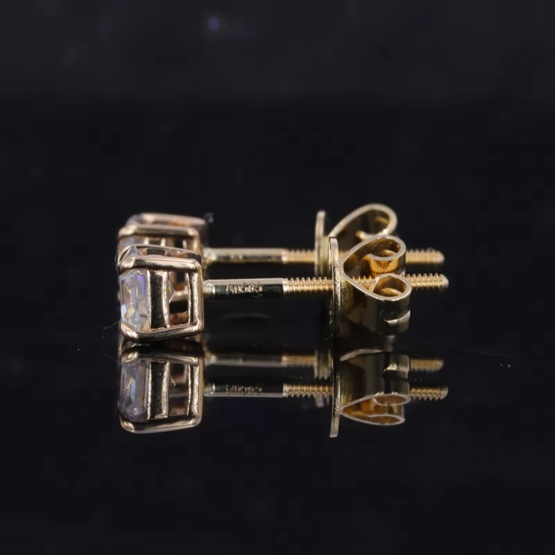 4×4mm Asscher Cut Moissanite 4 Prongs 14K Gold Diamond Stud Earrings