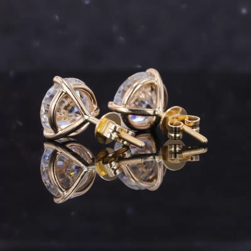 8.5mm Round Brilliant Cut Moissanite 3 Prongs 14K Yellow Gold Diamond Stud Earrings