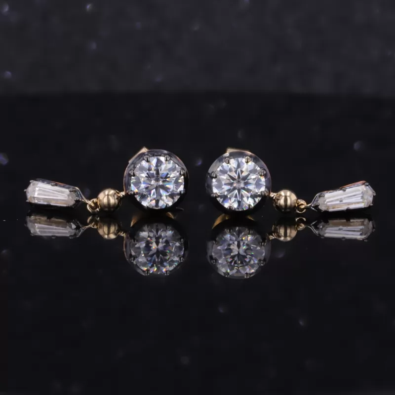 5mm Round Brilliant Cut Moissanite 14K Yellow Gold Diamond Earrings