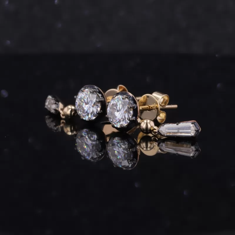 5mm Round Brilliant Cut Moissanite 14K Yellow Gold Diamond Earrings