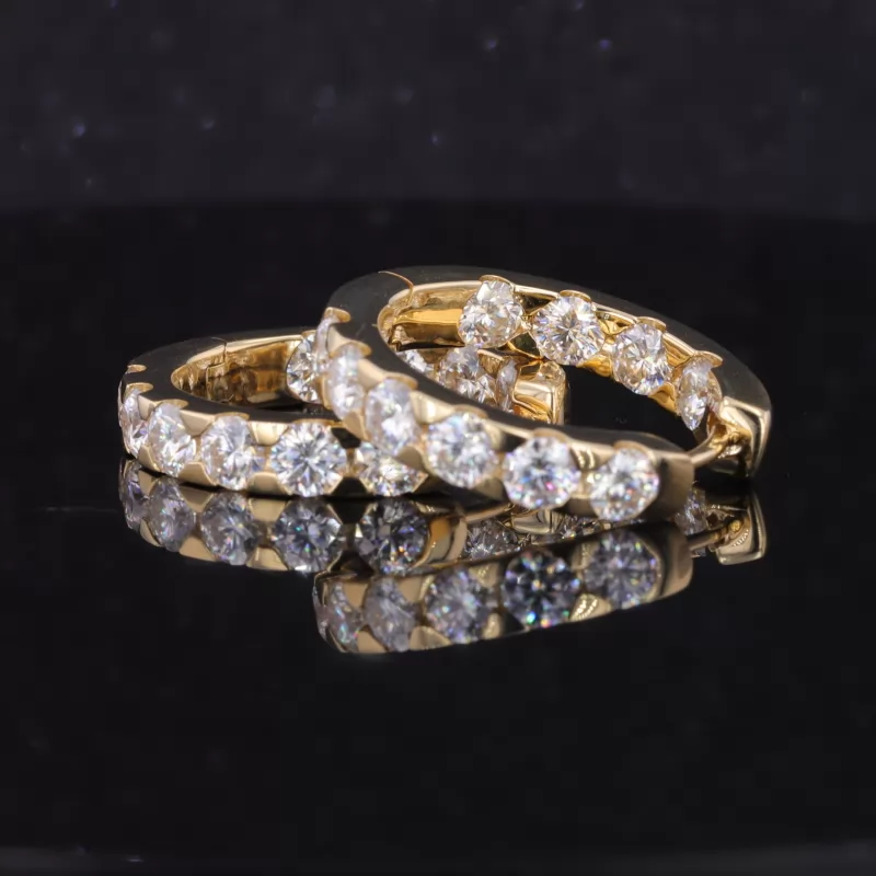 4mm Round Brilliant Cut Moissanite 18K Yellow Gold Hoops Diamond Earrings