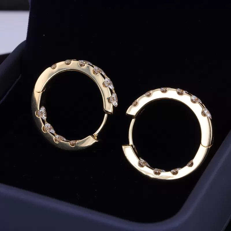 4mm Round Brilliant Cut Moissanite 18K Yellow Gold Hoops Diamond Earrings